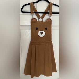 Sugar Thrillz Dolls Kill BB Bear Pinnafore Brown Corduroy Ribbed Overall Dress S